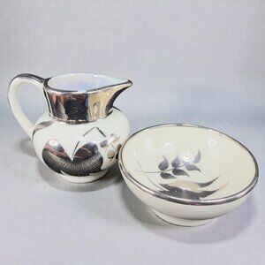 Lancaster Sandland Ware Small Cream Sugar China Hanley England Silver Luster Set